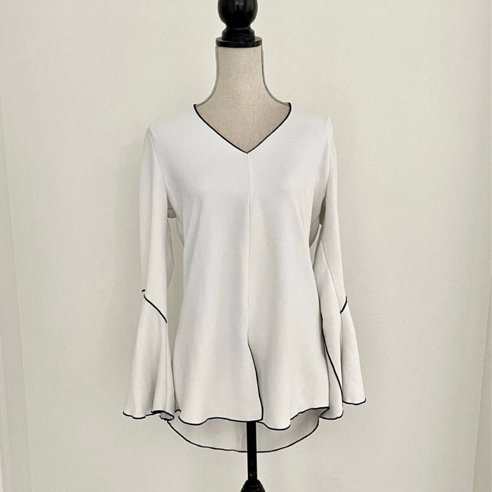 $265 DEREK LAM Collective V Neck Long Sleeve Blouse White size S | US4 | IT40